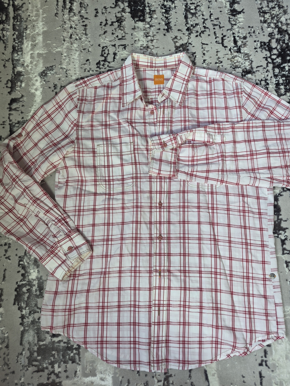 HUGO BOSS ORANGE LABEL DESIGNER BUTTON FRONT DRESS COTTON MENS XL Plaid